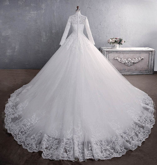 Elegant Lace Wedding Dress - Plus Sizes, Stand-up Collar & Long Sleeves - Buy Center