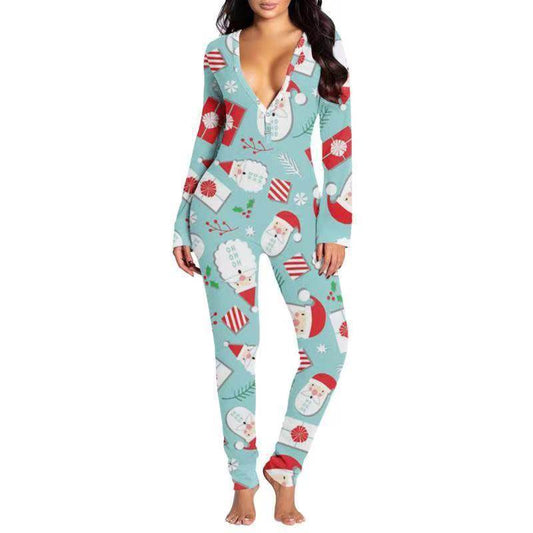 Buycenter Women's Printed Button Tight Jumpsuit - Comfortable V-Neck Style - Buy Center
