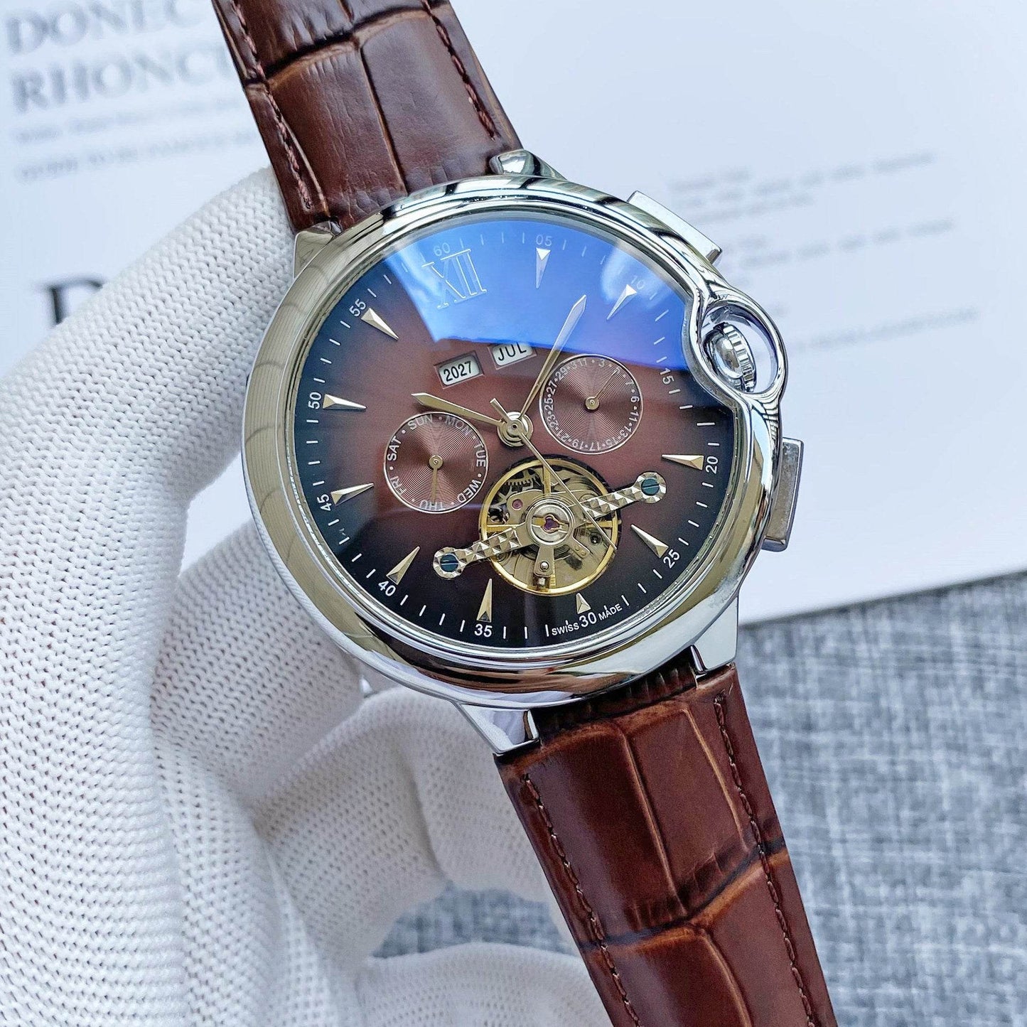 Men's Big Flywheel Automatic Watch - Elegant Tourbillon Business Style - Buy Center