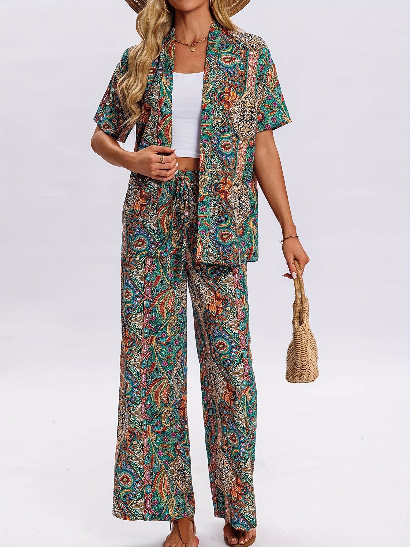 Elegant Women's Paisley Print Two-Piece Set - Lightweight & Stylish - Buy Center