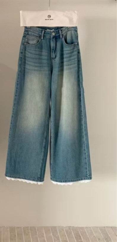 Buycenter Casual High Waist Straight Jeans - Vintage Blue Wide Leg Style - Buy Center