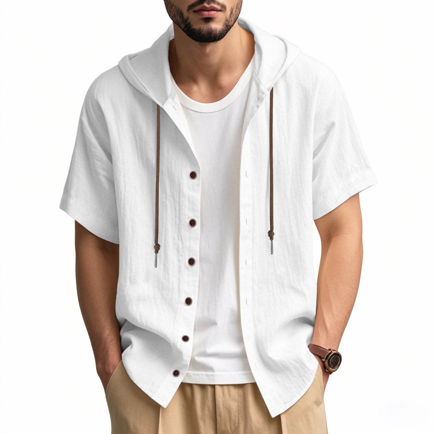 Buycenter Men's Loose Hooded Shirt - Casual Linen Top for Everyday Style - Buy Center