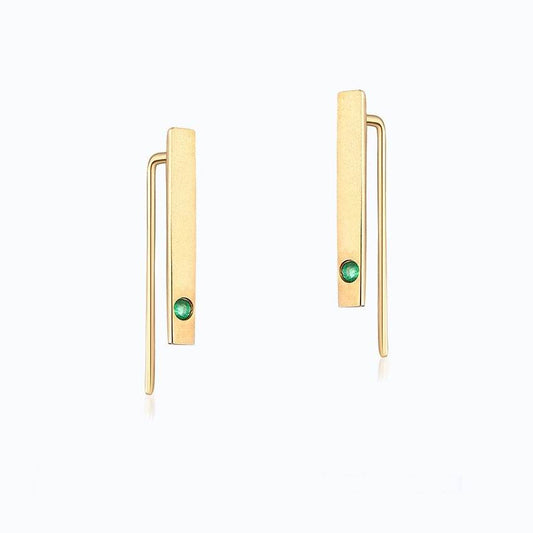 Natural Emerald 14K Gold Earrings - Minimalist Geometric Design - Buy Center