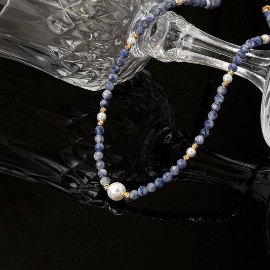 Elegant Pearl Clavicle Chain - Hand-Woven Blue Crystal Bracelet 2025 - Buy Center