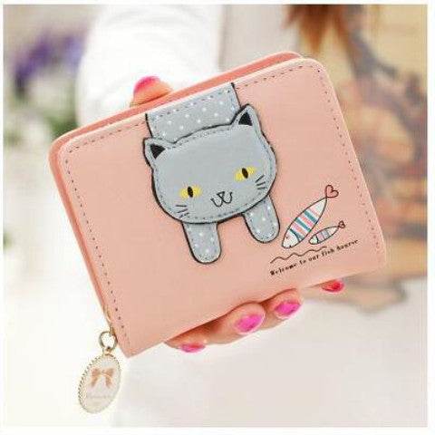Cute Cartoon Cat Zipper Purse - Stylish PU Leather Wallet for Students - Buy Center