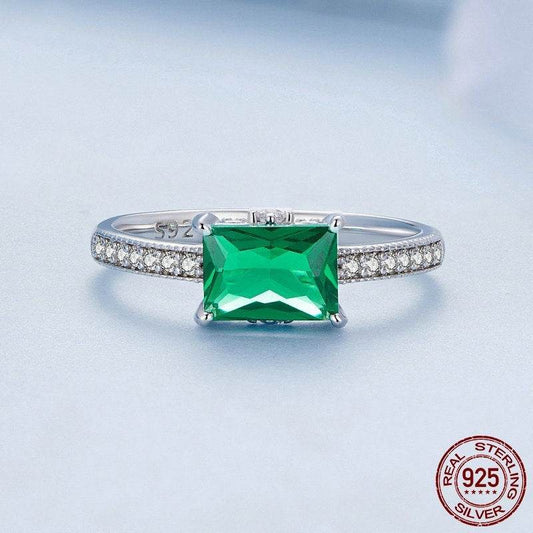 Buycenter S925 Sterling Silver Green Ring - White Gold Plated for Women - Buy Center