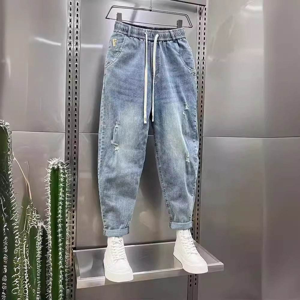 Buycenter Men's Light Blue Retro Cropped Jeans - Casual Style, Multiple Sizes - Buy Center