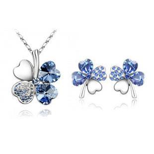 Four-Leaf Clover Crystal Necklace & Earrings Set - Elegant Jewelry for Women - Buy Center