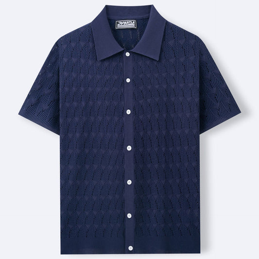 Buycenter Men's Knitwear Cardigan - Pointelle Design, Short Sleeve for Summer