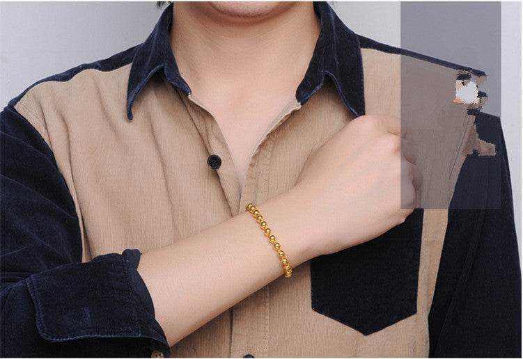 Men's Round Bead Bracelet - 24K Gold Imitation in Premium Brass Design - Buy Center