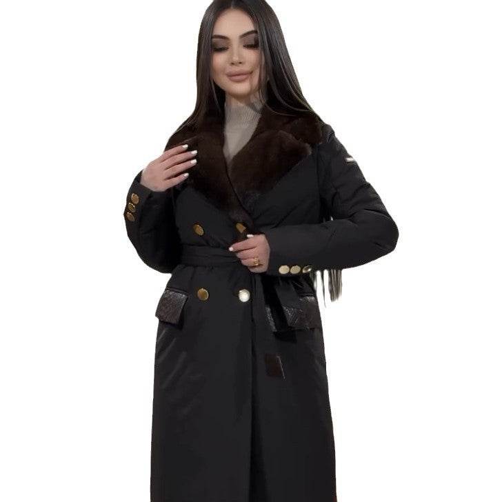 Women's Long Cotton Jacket - Chic Lace-Up Collar for Stylish Comfort - Buy Center