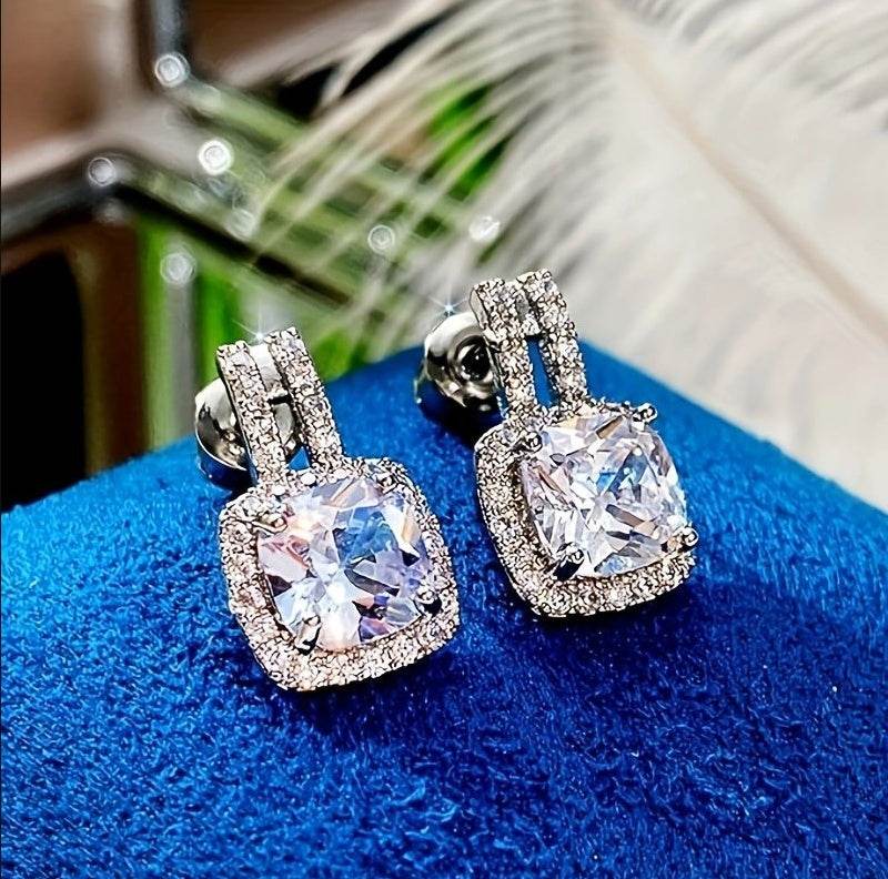 2CT Moissanite Stud Drop Earrings - Sterling Silver Halo, D Color - Buy Center