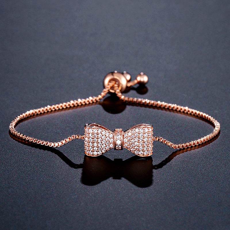 Exquisite Women's Bow Bracelet - 18K Gold Plated & Zircon Elegant Design - Buy Center
