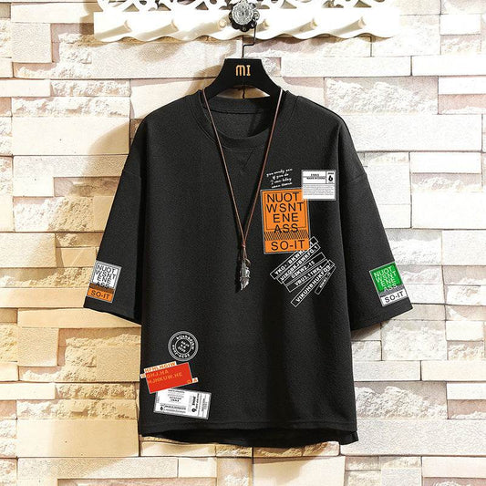 Men's Geometric Printed Short Sleeve Tee - Trendy Round Neck Shirt 2025 - Buy Center