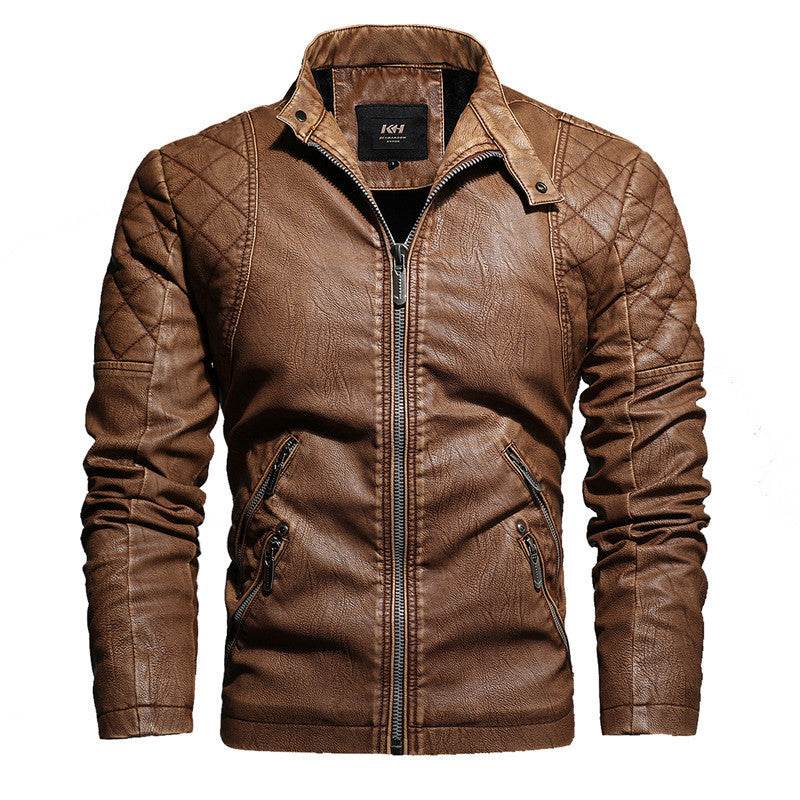 Men's Leather Motorcycle Jacket - Warm Velvet Lining for Autumn Winter - Buy Center