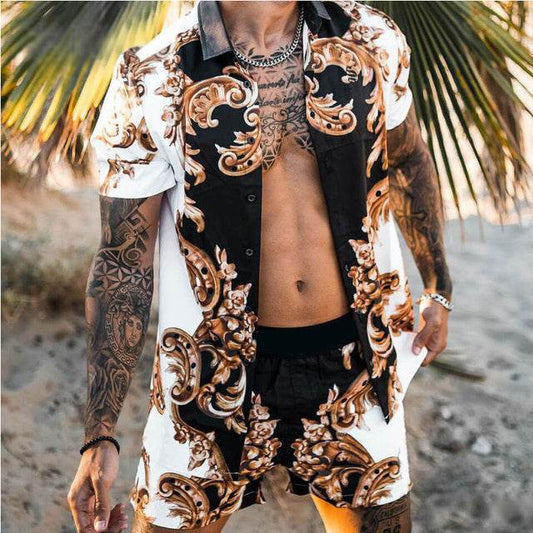 Floral Beach Two-Piece Suit for Men - Trendy Pajama Set for Relaxation - Buy Center