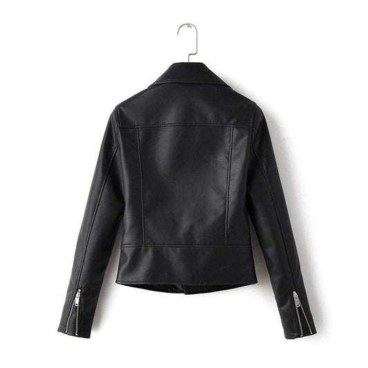 Buycenter Ladies Motorcycle PU Jacket - Stylish Lapel Zipper Design - Buy Center