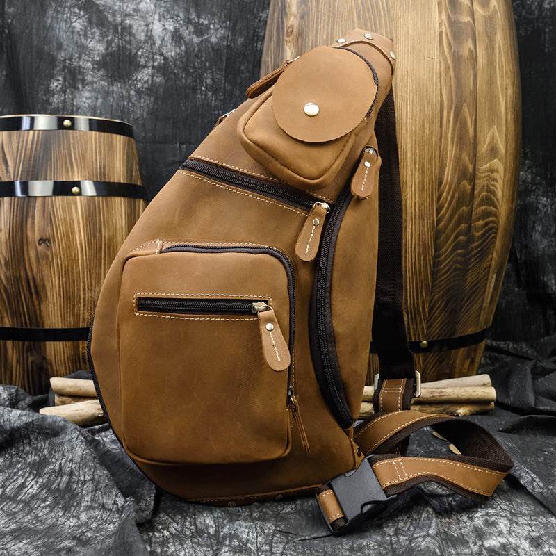 Retro Men's Chest Bag - Genuine Leather, Stylish & Convenient Design - Buy Center