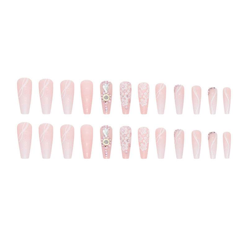 Long Ballet Gradient White Glitter Fake Nails - 24pcs Stylish Set - Buy Center