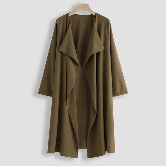 Buycenter Women's Mid-Length Trench Coat - Solid Color, Stylish Commuter Outerwear - Buy Center