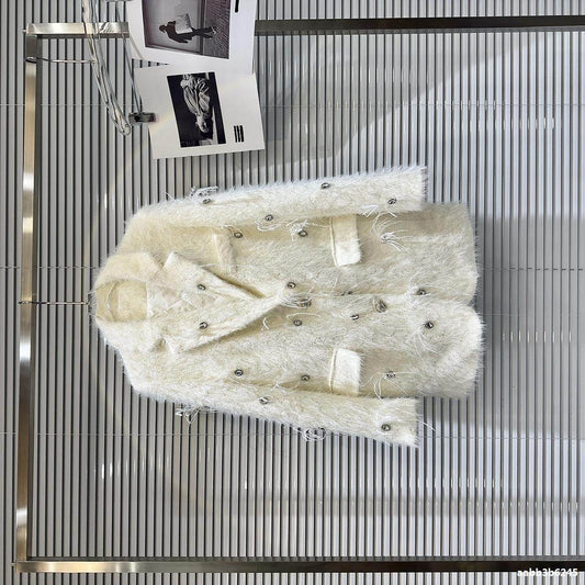 Buycenter Women's Quilted Mink Fur Trench - Classic Rhinestone Style - Buy Center