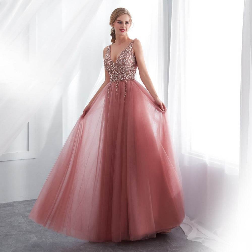 Elegant V-Neck Prom Dress - Sleeveless Empire Waist for 2025 Style - Buy Center