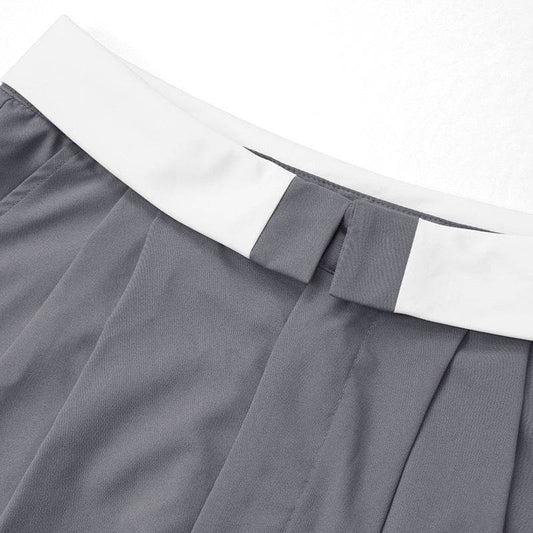 Contrast Color Two-Piece Jumpsuit - Trendy Gray & Black Wide-Leg Style - Buy Center