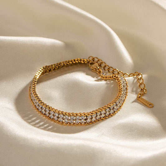 Stunning 18K Gold Double-Layer White Zircon Bracelet - Chic Modern Design - Buy Center