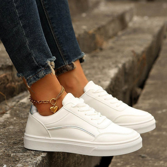 Stylish Lace-Up White Flats for Women - Trendy Round Toe Casual Shoes - Buy Center