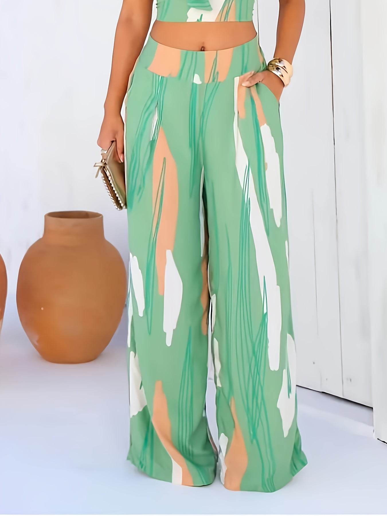 Chic Two-Piece Spring Outfit for Women - Vibrant Green & Pink Design - Buy Center