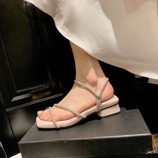 Women's Rhinestone Open Toe Sandals - Stylish Ankle-Strap for Elegance - Buy Center