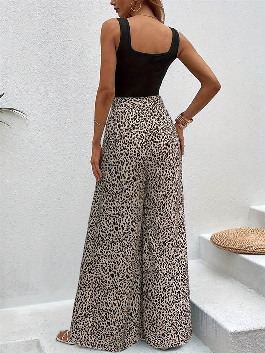 Stylish Square Neck Tank Top & Leopard Print Pants Set - Lightweight - Buy Center