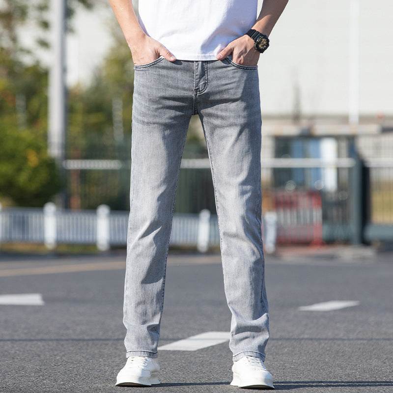 Men's Slim-Fit Summer Jeans - Light Blue & Gray Straight Trousers - Buy Center
