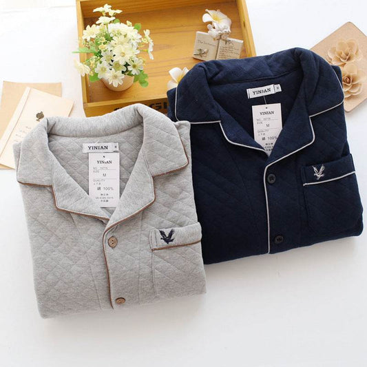 Men's Cotton Air Pajamas - Stylish V-Neck Cardigan for Comfort - Buy Center