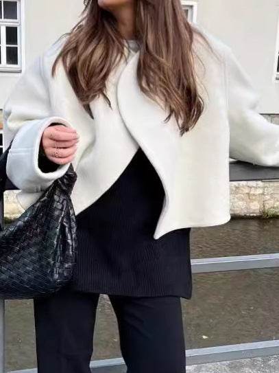 Women's Solid Color Woolen Coat - Trendy Loose Fit Jacket for 2025 - Buy Center