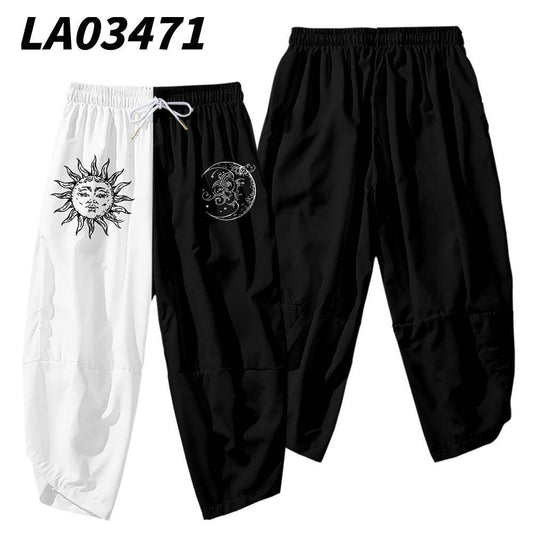 Men's 3D Creative Printed Cropped Pants - Stylish Sun & Moon Design - Buy Center