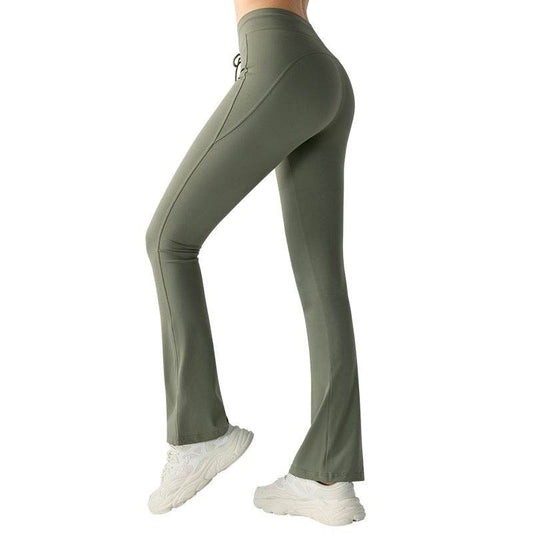 Comfortable Waist Slimming Yoga Pants - Stylish Bell-Bottom with Pockets - Buy Center