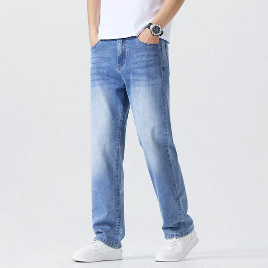 Washed Cleanfit Men's Light Blue Jeans - Straight Leg, Mid Waist Style - Buy Center