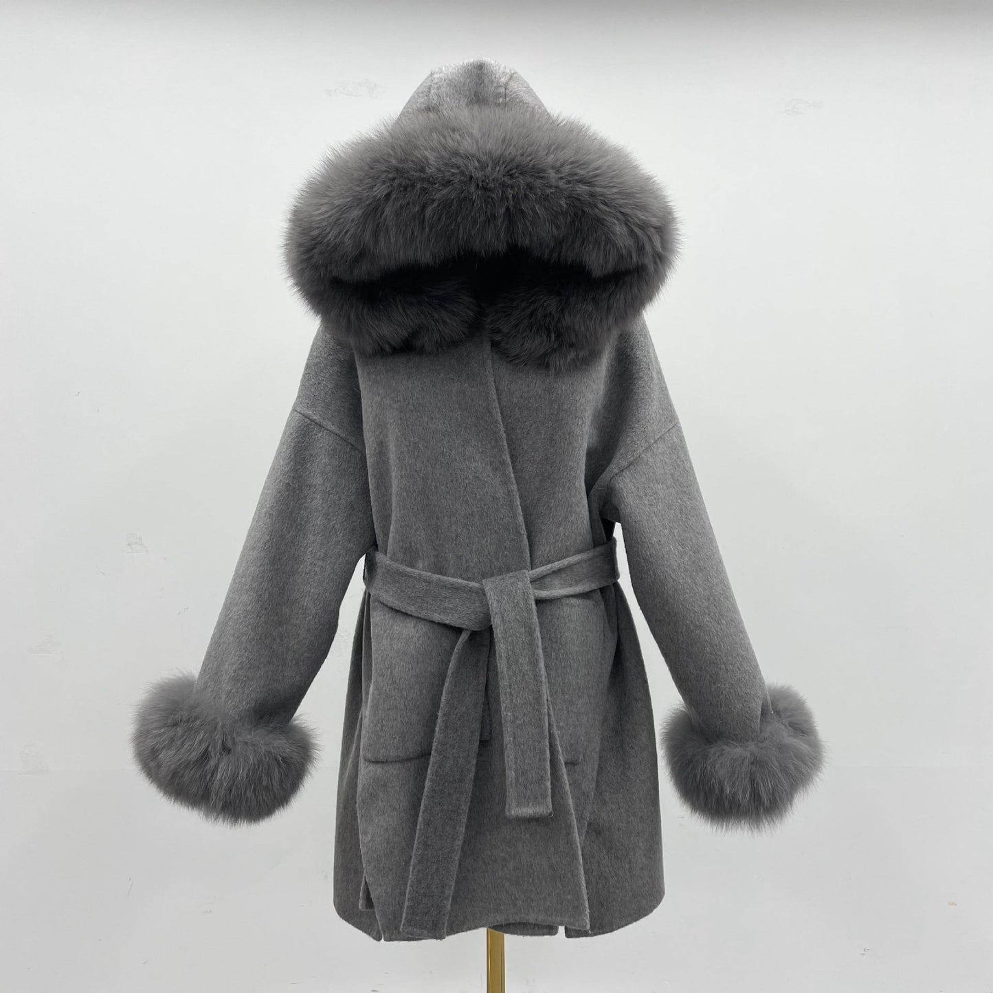 Buycenter Oversized Double-Sided Wool Coat with Fur Collar - Stylish & Warm - Buy Center