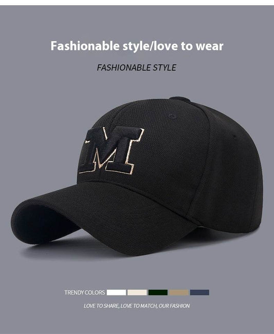 Four Seasons M Letter Embroidered Cap - Adjustable & Breathable Design - Buy Center