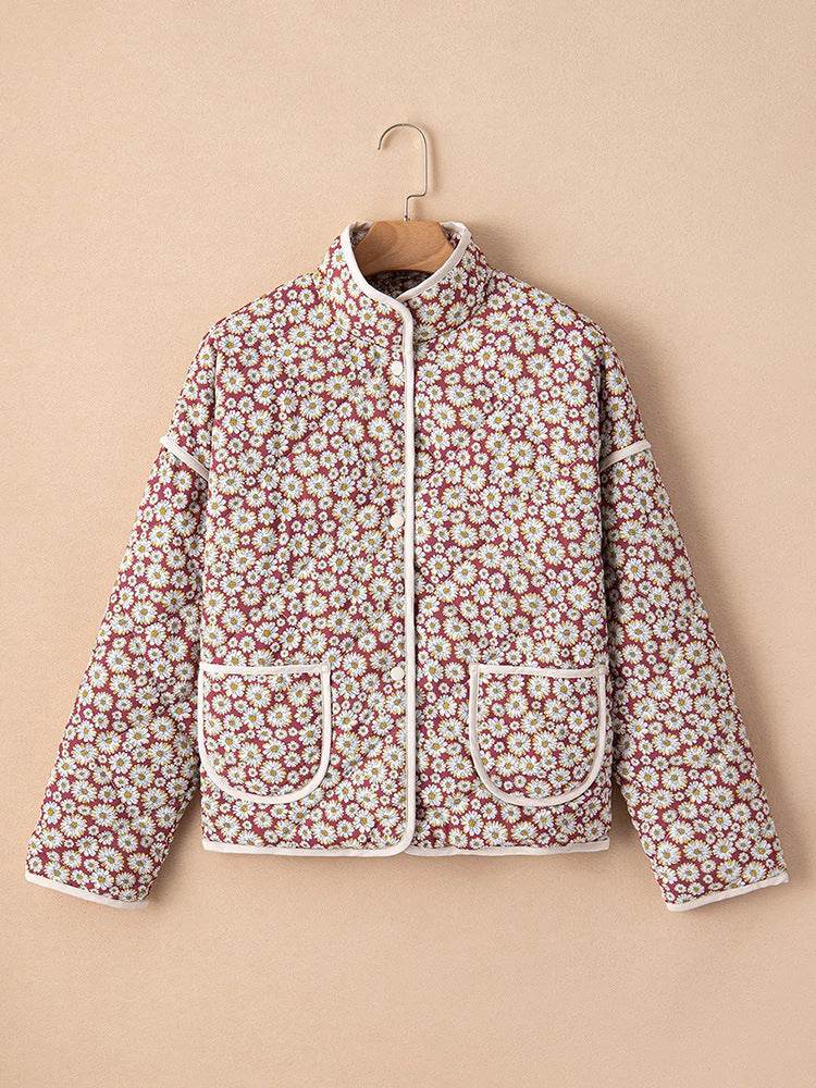 Women's Contrast Color Cotton Coat - Floral Print for Autumn & Winter - Buy Center