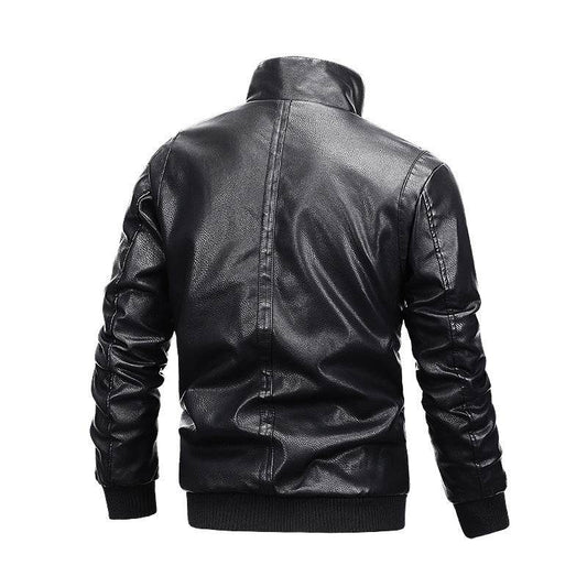 Trendy Men's Leather Jacket with Fleece - Zipper Pocket for Winter Style - Buy Center