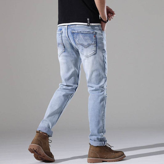 Men's Slim-Fit Ripped White Jeans - Casual Mid Waist Summer Pants - Buy Center