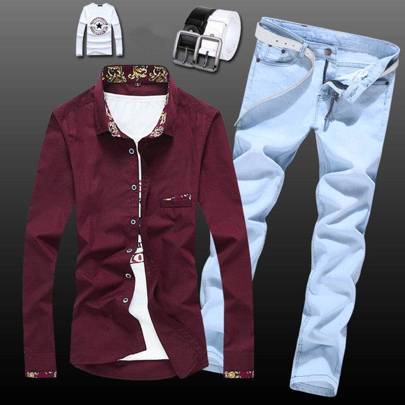 Men's Stylish Slim Fit Pajama Set - Denim Shirt & Pants Combo 2025 - Buy Center