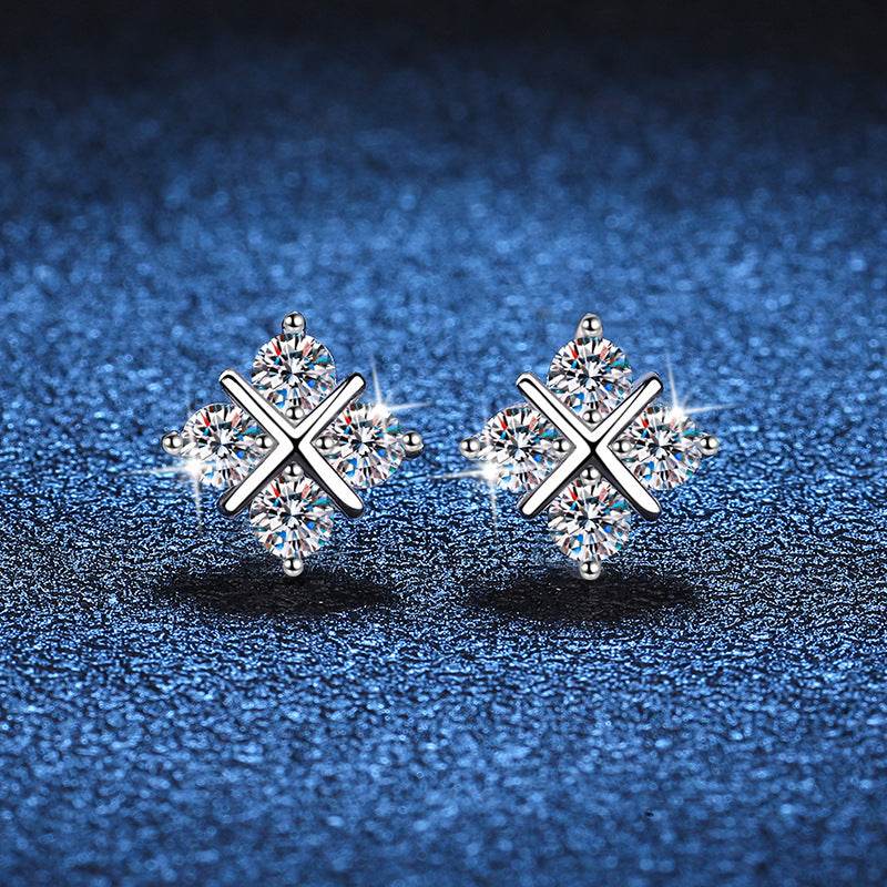 S925 Silver Moissanite Cross Earrings - Elegant Platinum Plated Design - Buy Center