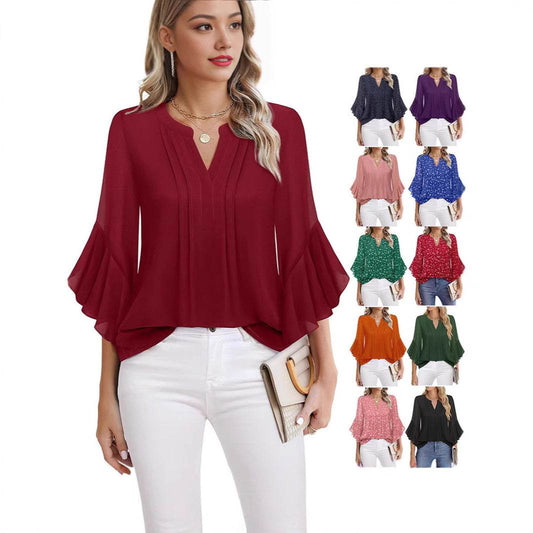 Buycenter Lotus Leaf 3/4 Sleeve Top - Loose Fit, Solid Colors Available - Buy Center