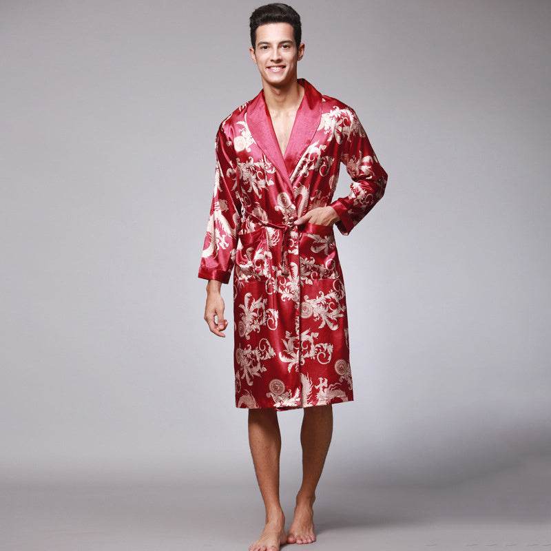 Elegant Men's Silk Robe - Premium V-Neck Long Sleeve Lounge Wear - Buy Center