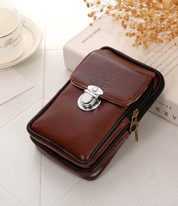 Men's PU Leather Waist Bag - Stylish Double Layer Design with Magnetic Buckle - Buy Center