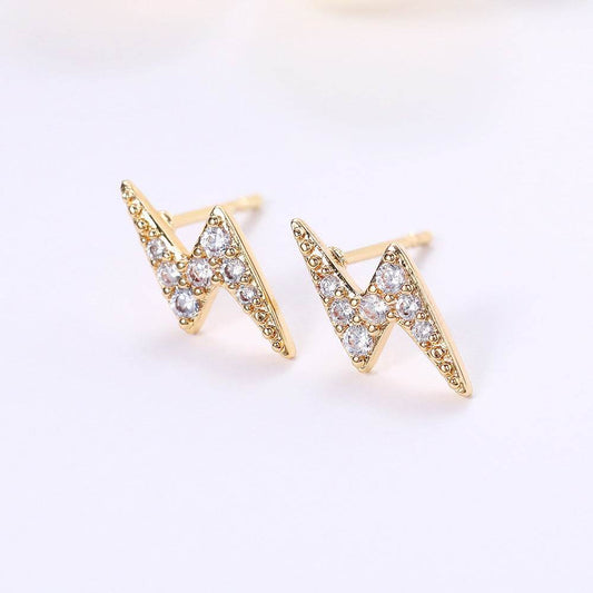 Stylish Mini Lightning Zircon Stud Earrings for Women - Copper & Gold - Buy Center