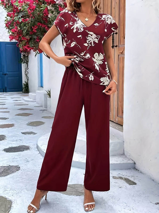 Elegant Women's Floral Pants Suit - Casual Summer Outfit 196 - Buy Center